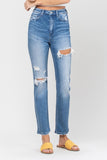 SUPER HIGH RISE DISTRESSED STRAIGHT